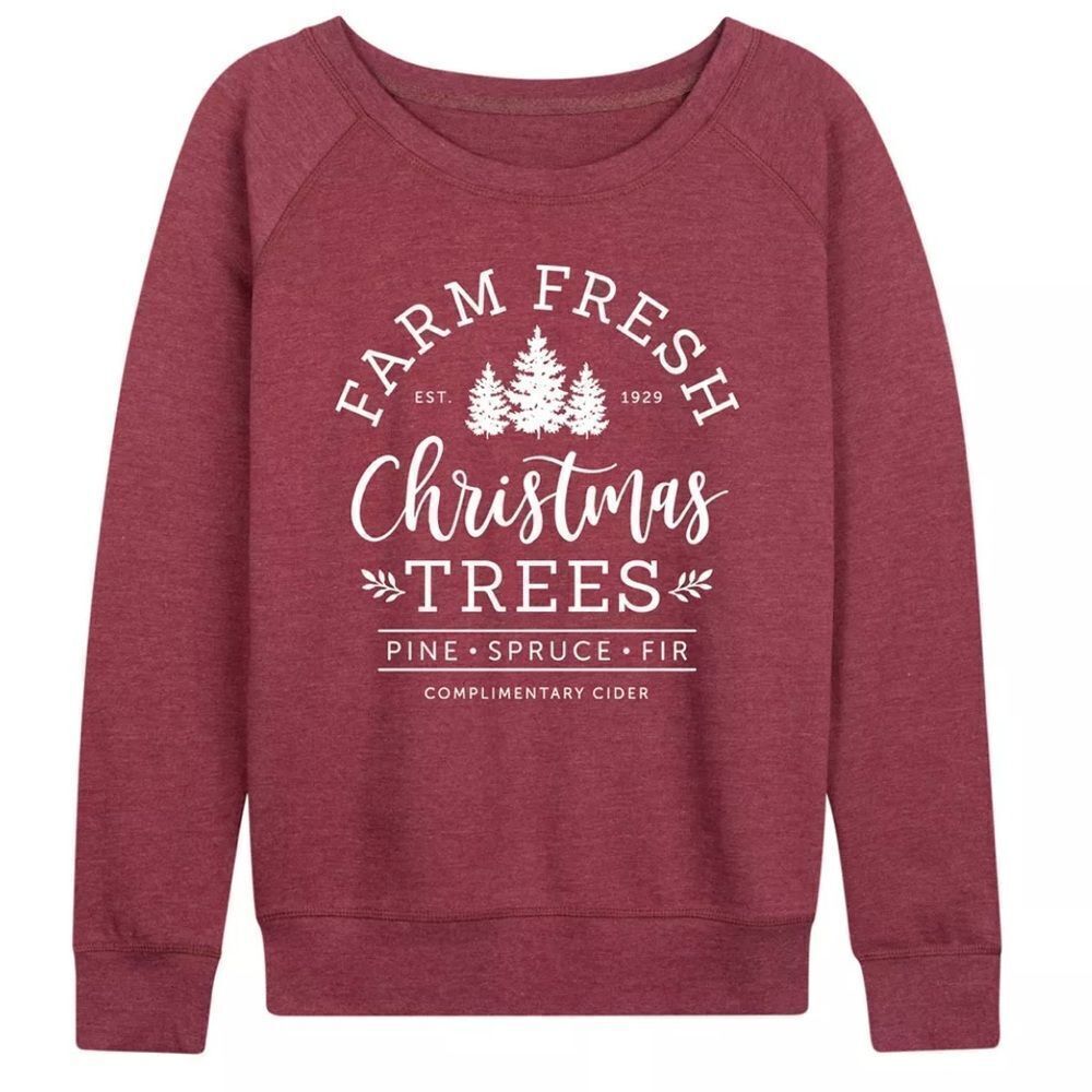 instant message L Ladies Burgundy White Scoop Neck Pullover Sweatshirt